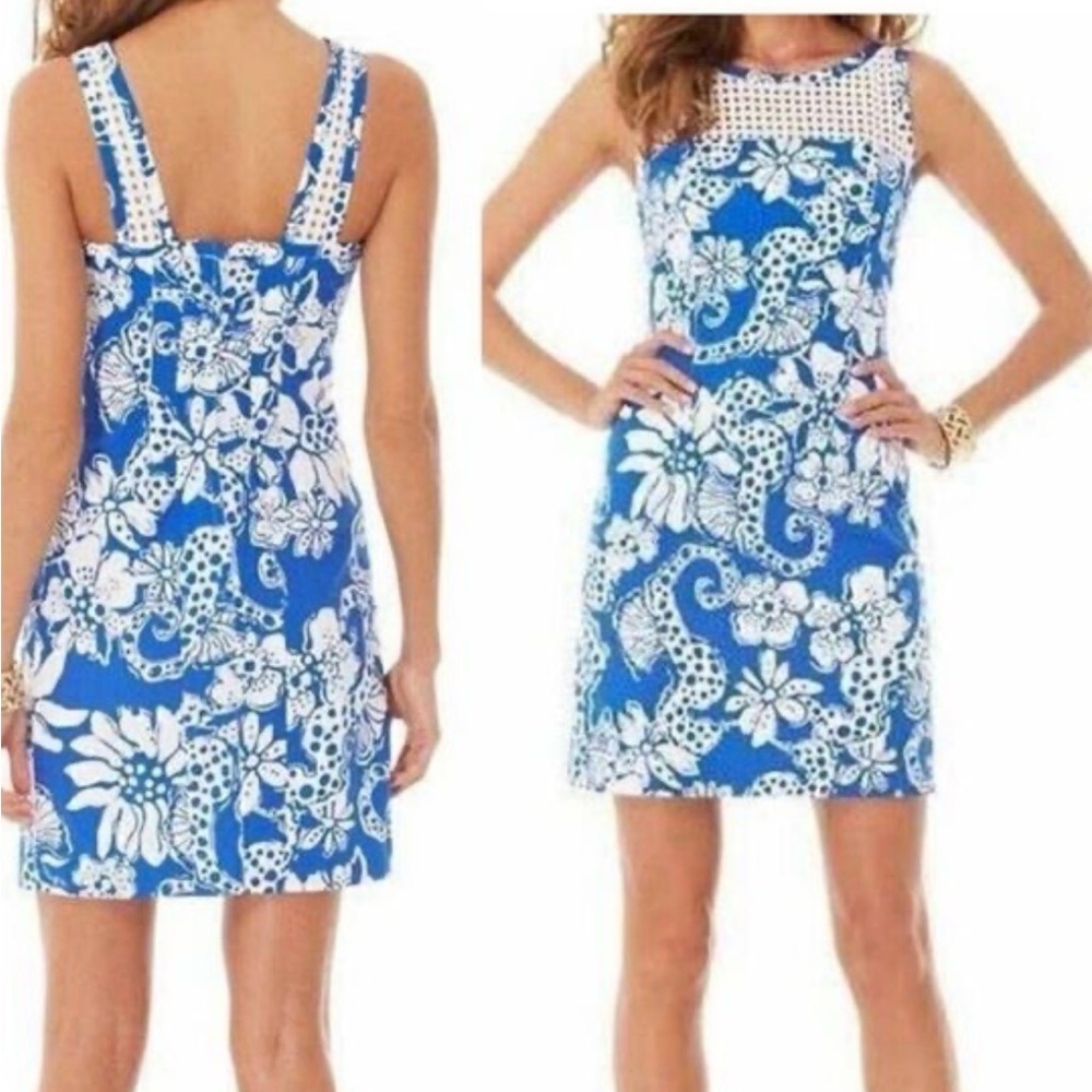 Lilly Pulitzer Blue and White Floral Backless Dress